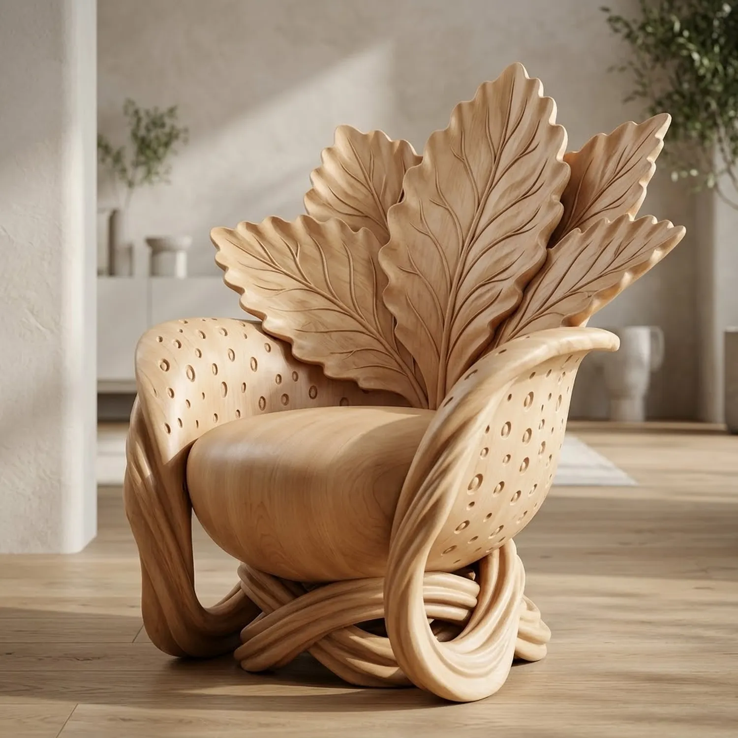 Wood Strawberry Crown Chair Whimsical Fruity Aesthetic Living Room Accent