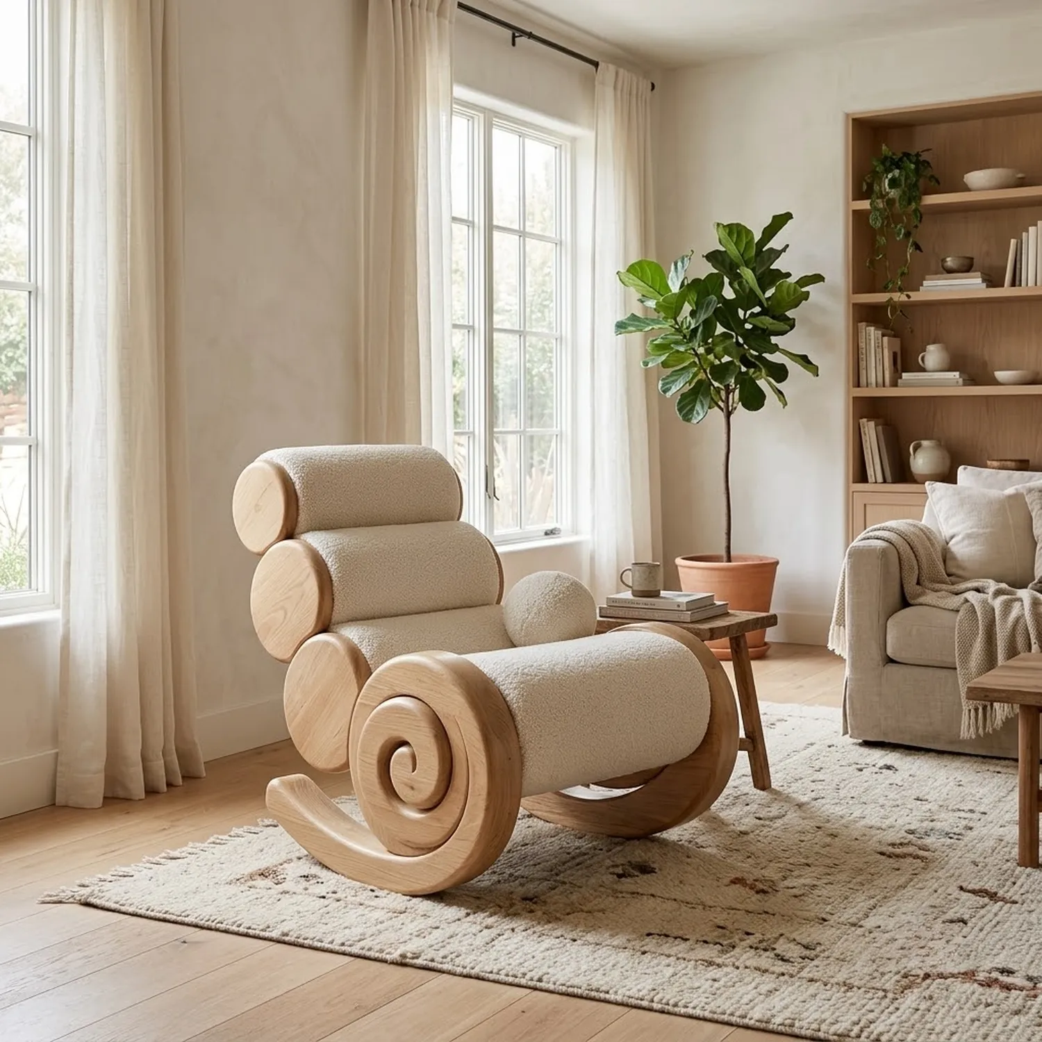 Wood Roll Cloud Chair Modern Minimalist Soft Curved Interior Decor