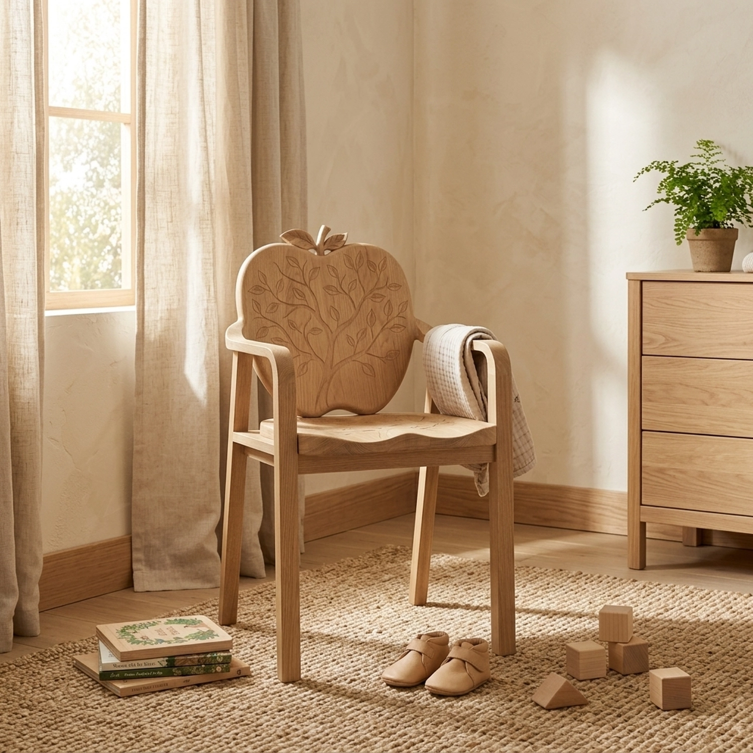 Wooden Apple Shaped Chair Artistic Fruit Silhouette Decorative Accent Seating