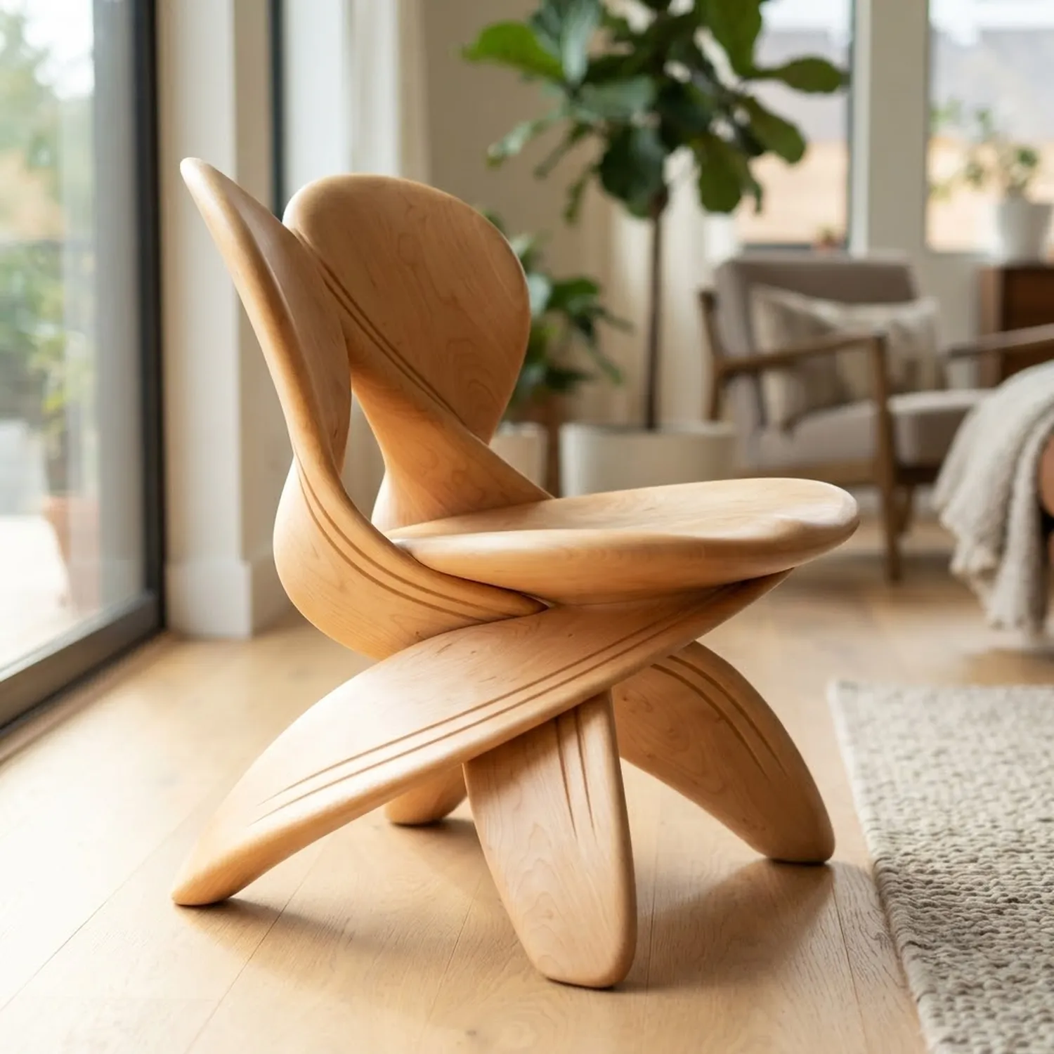 Wood Buttercup Twirl Chair Playful Floral Nature Aesthetic Accent